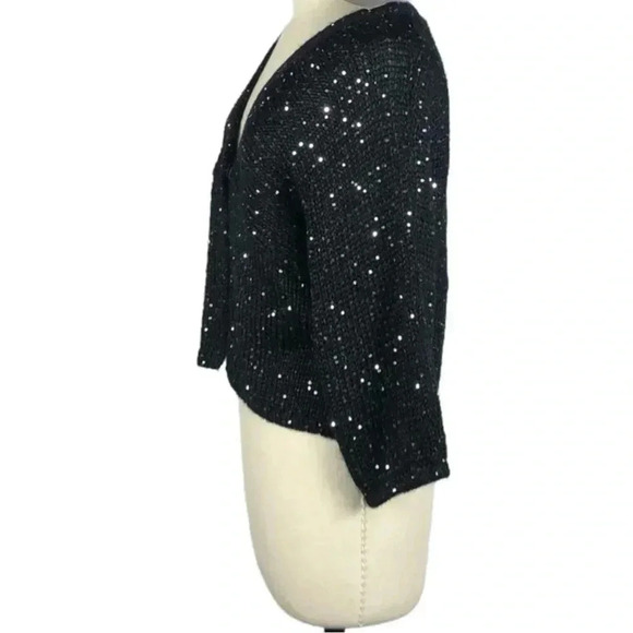 Chico’s Women’s Black Alpaca Blend 3/4 Sleeve Cardigan with Sequins Size 0 - Picture 12 of 16